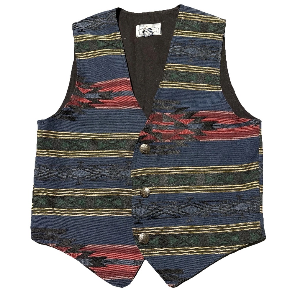 American Eagle Vest Mens Medium Blue Southwestern Tapestry Cotton Button Front